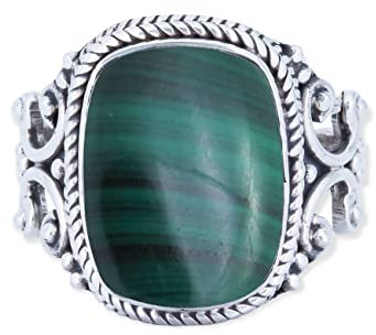 mantraroma Silber Ring Damen 925 Malachit Edelstein grün ausgefallen verspielt