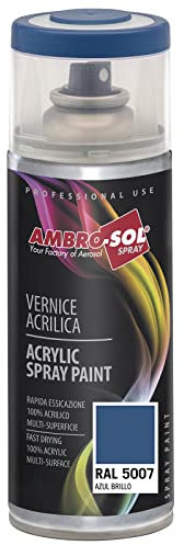 Ambro-Sol V4005007 Smalto Acrilico Multiuso, Vernice Brillante per Interni ed Esterni, Adatto per Qualsiasi Tipo di Materiale, Bomboletta Spray in Banda Stagnata Riciclabile 400 ml, Blu Brillante