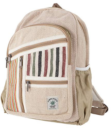 GURU SHOP Ethno Hanf Rucksack - Natur/beige/gestreift, Herren/Damen, Size:One Size, 40x30x20 cm, Ausgefallene Stofftasche