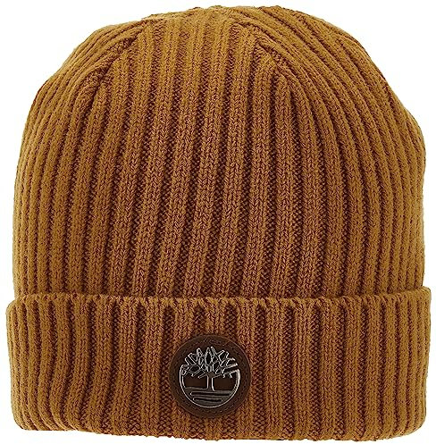 Timberland Herren Gerippte Uhrenkappe mit Logoplatte Winter-Hut, Weizen, Einheitsgröße