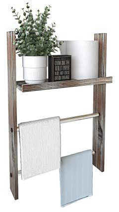 J JACKCUBE DESIGN Wood Wall Mounted Towel Rack Bathroom Wall Shelf MK576A (Rustic Wood)