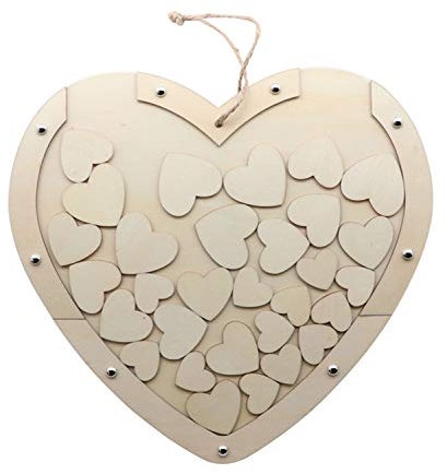 Glorex 6 1684 203 - Herz mit Hänger aus naturbelassenem Holz, mit 30 kleinen Herzen hinter einer Acrylscheibe, ca. 30 x 27,5 cm groß, ideal als Gästebuch zur Hochzeit