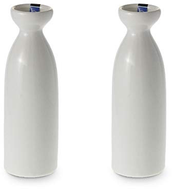 JapanBargain 2722 x 2, paquete de 2 botellas de sake de porcelana, jarra de vino japonés, apto para lavavajillas y microondas, 7.5 onzas, color blanco