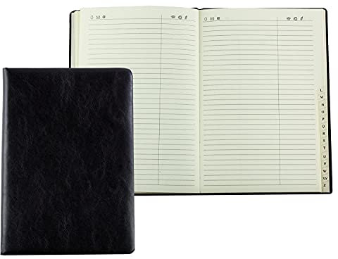 DELMON VARONE - Personalisierbares Adressbuch DIN A5 gebunden mit A-Z Register in Vintage Anilin Leder schwarz - Telefonbuch mit leicht wattiertem Hardcover Einband und alphabetischem Telefonregister