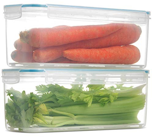 Komax Biokips Fridge Storage Containers with Dripping Tray (118 oz) | 2-Pack Vegetable and Fruit Storage Containers for Refrigerator | Fridge Containers with Airtight Lids for Meat, Cheese and Fish
