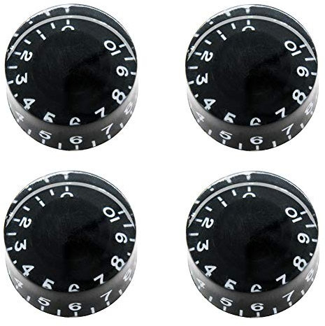 mxuteuk 4 Stücke Gitarre Knöpfe Potiknöpfe Schwarz mit weiß Wort E-Gitarren Bass Top Hat Regler Geschwindigkeit Lautstärke Ton Potentiometer Knobs AMP Effekt Pedal Gitarrenknopf Bedienknöpfe KNOB-S3