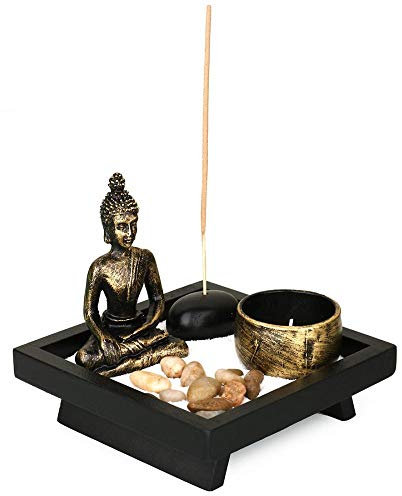 Zen Garden Buddha Candle Holders Ornament for Natural Stone Rattan Incense Gift Set