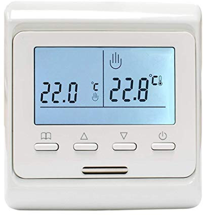 Adept Technology White LCD Digital Programmable Thermostat for Electric Underfloor Heating - Includes 3M Sensor Cable - Energy-Saving Temperature Control and Easy-to-Use Interface