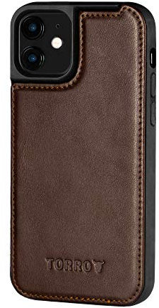 TORRO Phone Case Compatible With Apple iPhone 12 Mini – Back Leather Bumper Case with Built-In MagSafe Connection (Dark Brown)