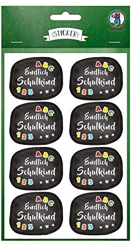 Ursus 59520008F Schulbeginn, mit dem Aufdruck Endlich Schulkind, 74 Sticker in verschiedenen Größen, selbstklebend, einseitig Bedruckt, zum Verzieren von Einladungen zum Schulanfang, bunt
