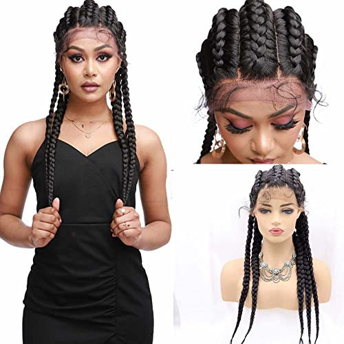 Xiweiya Perücken handgeflochtene synthetische Lace Front Box geflochtene Perücken mit Babyhaar für Frauen niederländische Zöpfe schwarze Spitzenfrontal Perücken