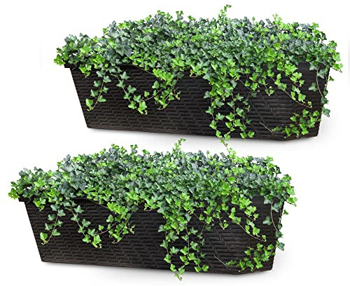 SG Traders Set of 2 Window Box Rattan Flower Troughs Plant Pot Garden Patio Balcony Terrace Box Plastic Flowerpot Balcony Boxes Rattan Planters Perfect for the Balcony, Windowsill, L-53 x H-14 cm