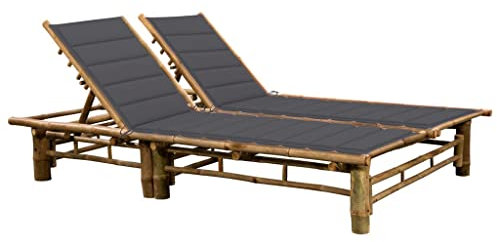 vidaXL Chaise Longue pour 2 Personnes avec Coussins Bain de Soleil de Jardin Chaise Longue de Patio Transat de Terrasse Piscine Extérieur Bambou