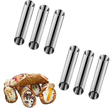 Cannoli Röhrenformen, antihaftbeschichtet, für Cremehörner, Edelstahl, 12,5 cm, große Cannoli-Formen-Set, Backröhren, Konen, Gebäckrolle, Creme-Rolle, Horn, Croissant-Form, 6 Stück