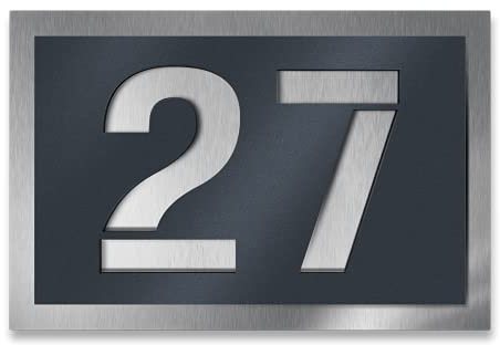 Metzler Hausnummernschild Edelstahl, individuelle Hausnummer in Anthrazit (RAL 7016), Straßenschild mit Hausnummer, kratzfest, robust, gebürstet, 3D-Effekt, Made in Germany, Größe: 16 x 11 cm