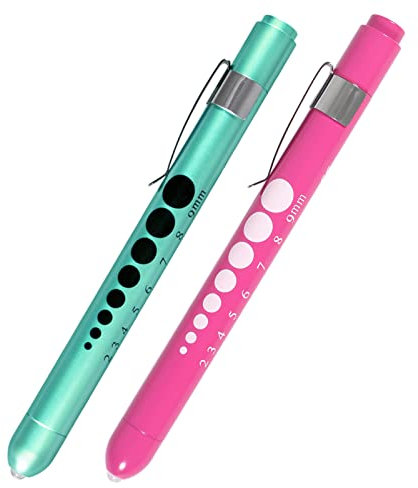AOICRIE Medical Diagnostic Penlight, Pupillenlicht Mini Wiederverwendbare LED-Stiftlampe Taschenlampe, Taschenlampe Arzt Krankenschwester Notfallstift Licht mit Gravurlehre und Linea (Rosa+Grün)