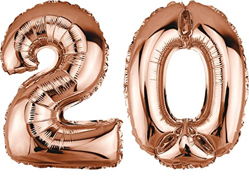 DekoRex Folienballon Rosegold 40cm Geburtstag Jubiläum Hochzeit Deko (Zahl 20)