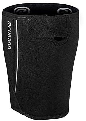 Rehband Muslera QD, 1 pieza, compresión del muslo neopreno de 5 mm, muslera, Color:Negro, Talla:XXL