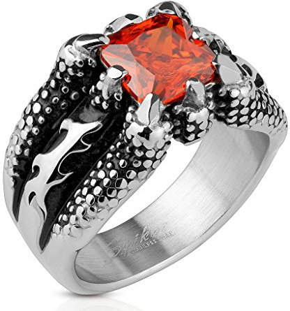 BlackAmazement Unisex Edelstahl Ring Drachenklaue Feuer Rot Square Gem Cast Gothic Fantasy Red Eye (63 (20.1))