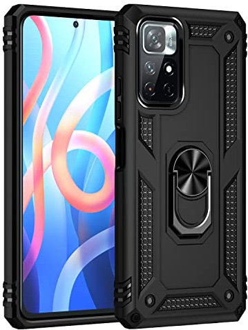 Max Power Digital Funda para móvil Xiaomi Poco M4 Pro 5G con Anillo Giratorio 360 Metálico Imán Carcasa Magnética Rígida Antigolpes Resistente Soporte Bumper Case (Xiaomi Poco M4 Pro 5G, Negro)