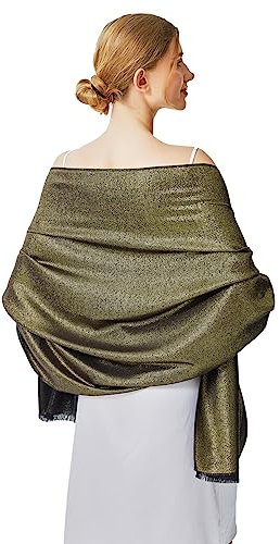 vimate Sparkly Shawl Scarf, Elegant Metallic Shawls and Wraps for Guest Women formal Dress (US-Black & Gold)