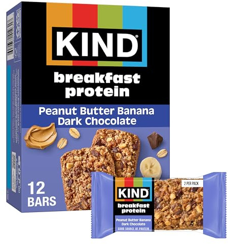 KIND Breakfast Protein Bars, Peanut Butter Banana Dark Chocolate, Gluten Free, Low Sodium, Healthy Snacks, 8g Protein, 6 Count (6 Packs of 2 Bars)