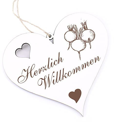 Herzlich Willkommen Schild - Radieschen - Deko Herz Holz Willkommensschild Türschild Dekoschild Türdeko