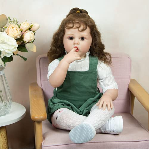 Lonian Wiedergeborene Babypuppen 60 cm Lächelnde Silikon-Babypuppen, die echt Aussehen, weicher Körper, wiedergeborene Kleinkindpuppen für Mädchen, Geburtstag, Giftdler-Puppen (Blaue Augen)