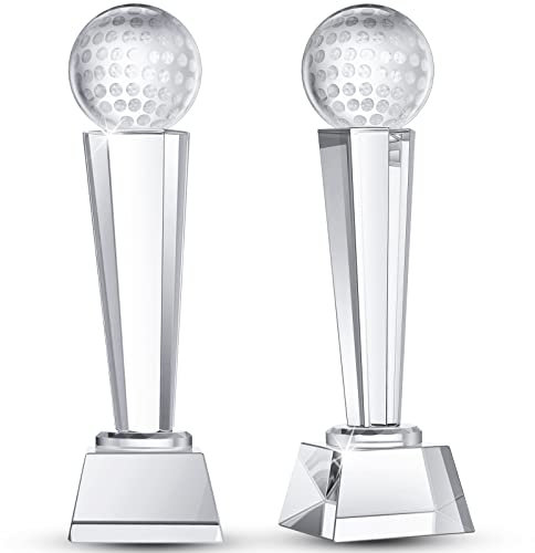Meooeck Kristallglas-Trophäe mit Geschenkbox, groß, Briefbeschwerer, Turnier, Tischdekoration, Golf-Trophäe, 22,9 x 7,1 cm, 2 Stück