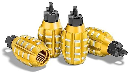 CGEAMDY 4 Stück Ventilkappen in Granatenform, Handgranaten-Stil Aluminium Auto Rreifen Ventilkappen, Handgranate Style Reifen Ventilkappen Für Auto Motorrad (Gold)
