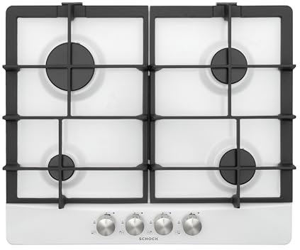 SCHOCK | Piano Cottura 4 Fuochi Gas Primus PC60 con Manopole Milleluci, Griglie in Ghisa, Valvole di Sicurezza, Bianco Opaco, 585x500 mm