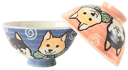 Mino ware Japanese Pottery Pair Rice Bowl Animal Pattern (set of 2) made in Japan (Japan Import) MIG011 (Shiba Dog)