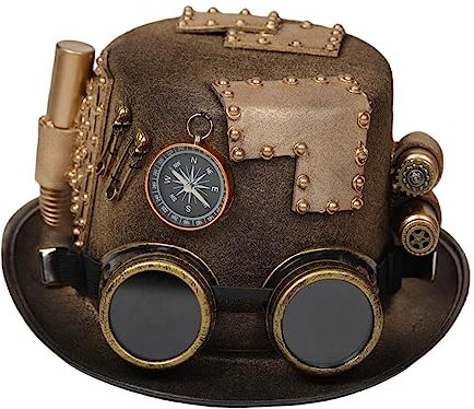 Rockible Steampunk-Hut mit Brille, handgefertigt für Erwachsene, Gothic-Tanzhut für Punk, Cosplay, Rave, Halloween