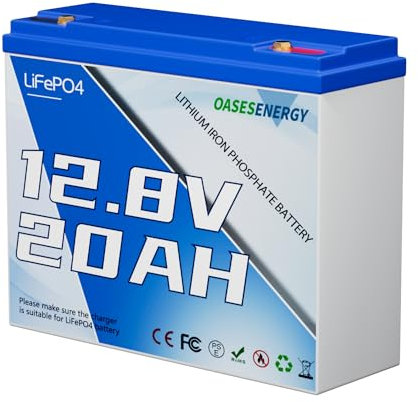 Oasesenergy Batteria al litio ricaricabile da 12 V 20 Ah LiFePO4, 20 A, BMS 4000 cicli, perfetta per pescatori di pesce, sistema di allarme, piccoli gruppi di continuità, solare, giocattolo per