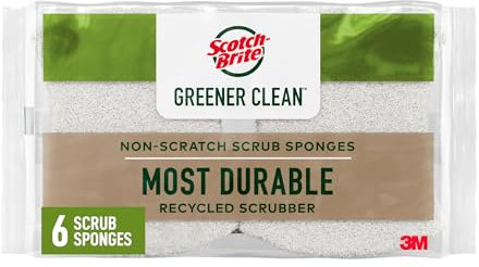 Scotch-Brite Esponja Exfoliante antiarañazos Greener Clean: 3.3 in. x 2.6 in. x 0.7 in. / 6-Pack (Blanco) / 6-Paquete