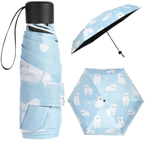 Vicloon Mini Paraguas, Paraguas de Viaje Prtátil con Diseño de Marco Mejorado, Paraguas Compacto Plegable de Tela de Goma Negra 210T, Impermeable, de Secado Rápido y Resistente a los Rayos UV