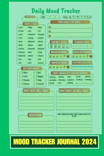 Mood Tracker Journal 2024 - Daily Mental Health and Wellness Diary with Prompts For Self-care, Anxiety, Depression, and Borderline Personality Disorder | Daily Mood Tracker Notebook