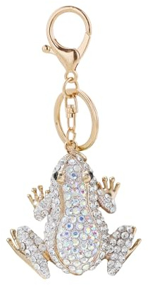 DTSFHTDAL 1 x Frosch-Schlüsselanhänger, Metall, Strass, Schlüsselanhänger, Frosch, Schlüsselanhänger für Autoschlüssel, Geldbörsen, Rucksäcke, Weiss/opulenter Garten, NO