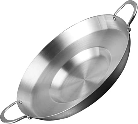 Mexikanische Discada-Pfanne Rostfreier Stahl Comal Bratpfanne Hochbelastbar Konkav Comal Konvex Cazo Griddle Fritteuse Kochgeschirr Für Zuhause Küche Restaurant, Silber, 45cm