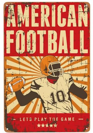 Bugana American Football Metallschild, schickes Vintage-Blechschilder, Retro-Poster, rustikale Spuren, klassische Designs, stilvolle lustige Dekoration, Kunst, Geschenke, 20,3 x 30,5 cm