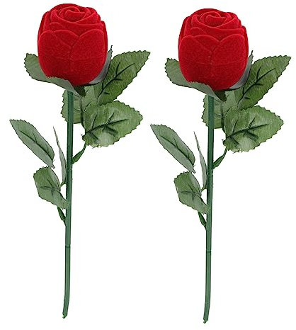 LIFKOME 2pièces Boîte à Bijoux Forme De Rose Étui à Anneau Romantique Coffret Décoratif Pour Fiançailles Et Mariage Créatif Pour Saint-valentin Rouge