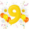 VUCDXOP Geburtstagsdeko Mädchen 9 Jahr, 9 Jahr Gelb Geburtstag Deko, Luftballon 9. Geburtstag, Geburtstag deko 9 Jahre Jungen, Folienzahlen Ballons, Riesen Folienballon Zahl 9 für Geburtstag Party