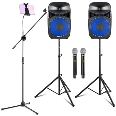 VONYX VPS102A Complete Home Karaoke System for Adults with Bluetooth Speakers, Wireless Microphones, Tablet Holder Stand & USB MP3 Player for Parties and Home Audio Entertainment