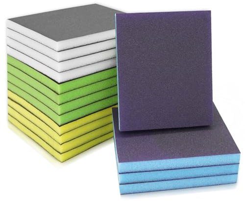 TayBong 16 Pcs Sanding Sponges, 100x120mm 100-240 Grit Sanding Blocks, Wet and Dry Reusable Sanding Block, Sanding Blocks for Wood, Crafts, Drywall, Metal, Blue