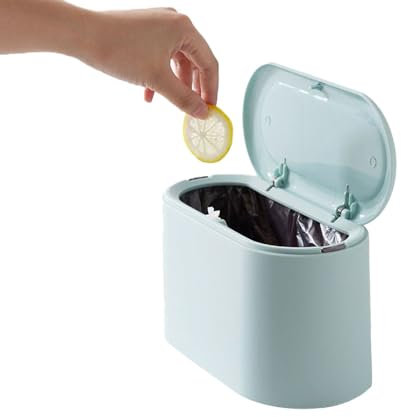 Desk Bin with Lid, Mini Desktop Bin Type Table Desktop Trash Bins Pop Up Mini Trash Can for Desk Office Bathroom Coffee Bar Tabletop Dresser(Blue)