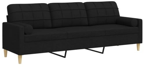 vidaXL Sofa 3-Sitzer, Couch mit Zierkissen Metallgestell, Polstersofa Stoffsofa für Wohnzimmer, Loungesofa Sitzmöbel, Modern, Schwarz Stoff