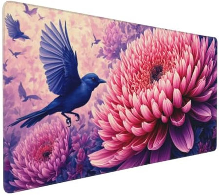Mouse Pad for Office Work, Gaming Mouse Pad Desk Pad, Extended Mouse Mat, Stitched Edges Mousepad, Large Mouse Mat, Keyboard Pad,Gaming Mouse Mat 19.7x9.8x0.12 inch, Chrysanthemum Bird Y-10692