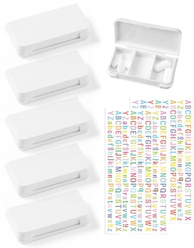 YOCDNOV 5 Stück Pillendose klein- 3 Fächer Mini Tablettenbox 1 Tage,Pillen Organizer für Unterwegs,Tragbar Pillenbox, für Reise und Tägliches Gebrauch + 2 bunte Buchstabenaufkleber