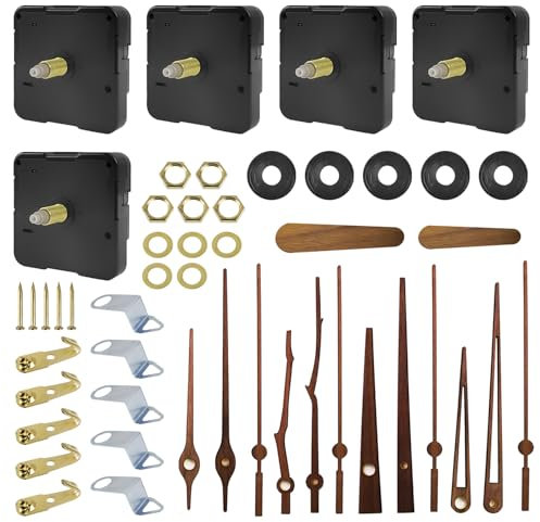 5 Sets Uhrwerk für Wanduhr Kit, 12 Zeigersätze + 5 runde Unterlegscheiben, Lautlos & Präzise, Komplettset für DIY Reparatur/Ersatz