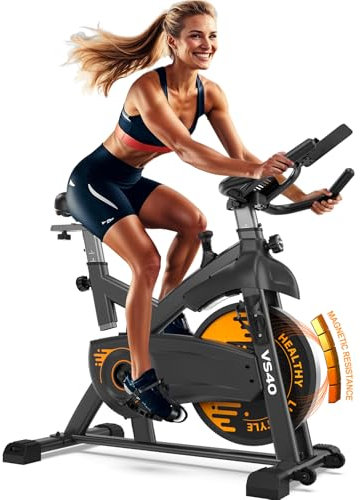 VOWVIT Heimtrainer Fahrrad mit Magnetischem Widerstand: Leises Ergometer Heimtrainer mit LCD-Monitor & Smart Bluetooth Indoor Fitnessbike mit Verstellbarem Sitz Stabiler H-Rahmen, Bis 160KG Belastbar